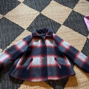 GAP Kids Plaid Pea Coat - Navy and Red